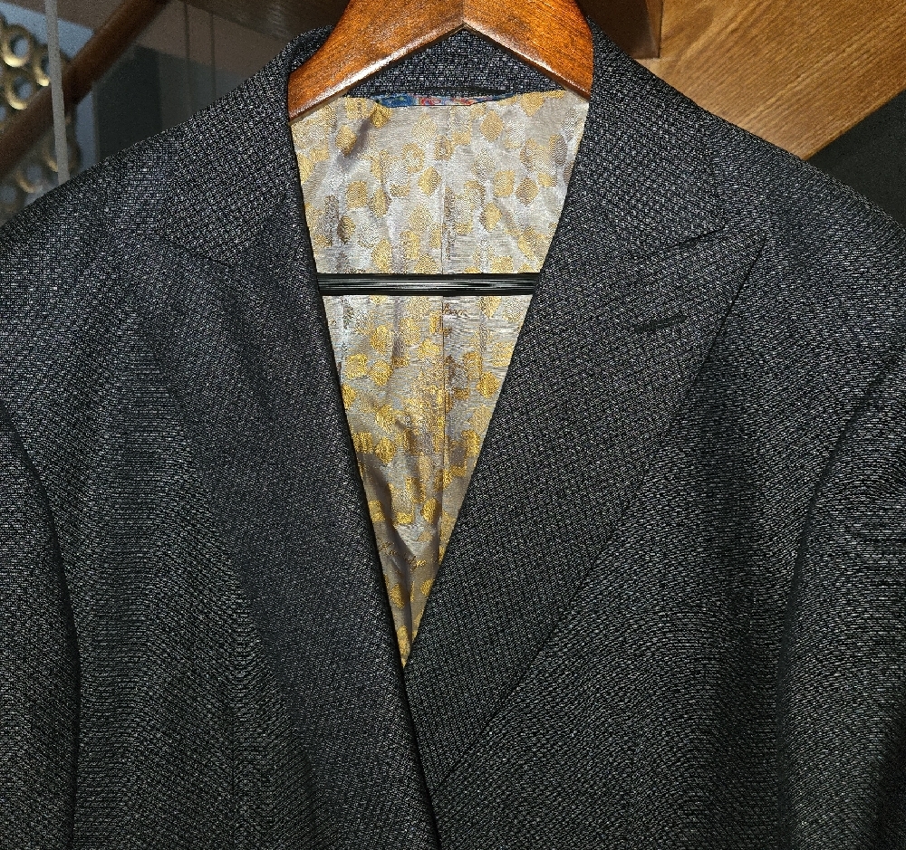 Robert Graham Charcoal Textured Blazer with Gold Floral Lining - Picture 3 of 10